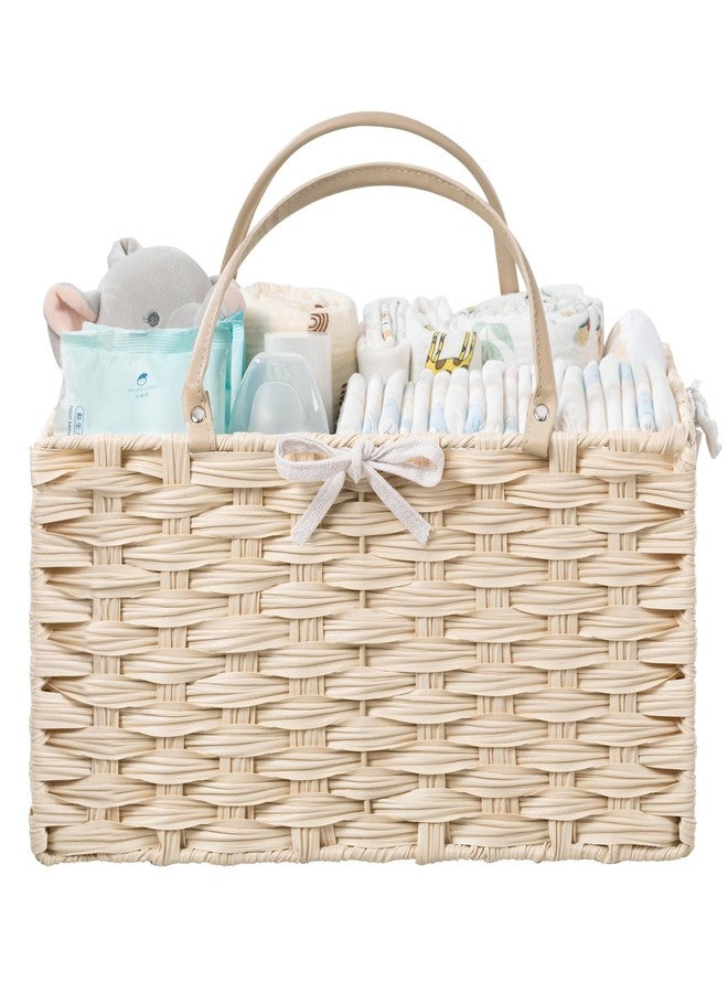 HBlife Large Diaper Caddy Organizer, Washable Waterproof, Portable Plastic Wicker Woven Basket with Divider, Nursery Diaper Station, Baby Shower Gifts Basket & Car Organizer - Image 1